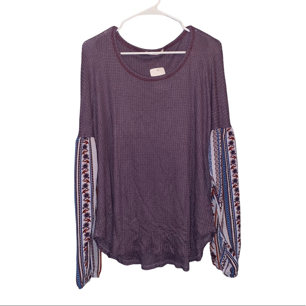 NWT Women’s Waffle Knit Balloon Sleeve Top Size Large Boho Bohemian